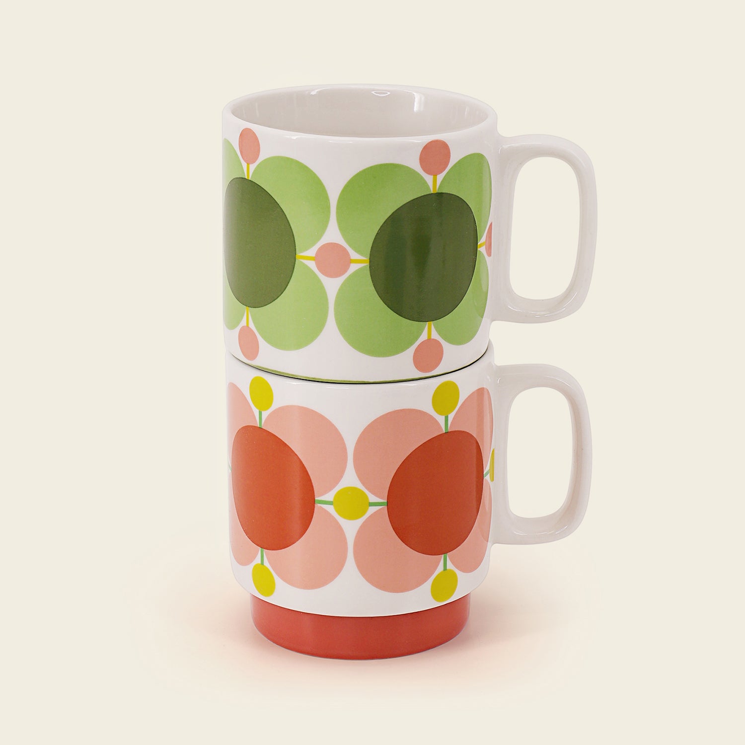 Orla Kiely Set 2 Mugs - Atomic Flower Bubblegum/Basil 1 Shaws Department Stores