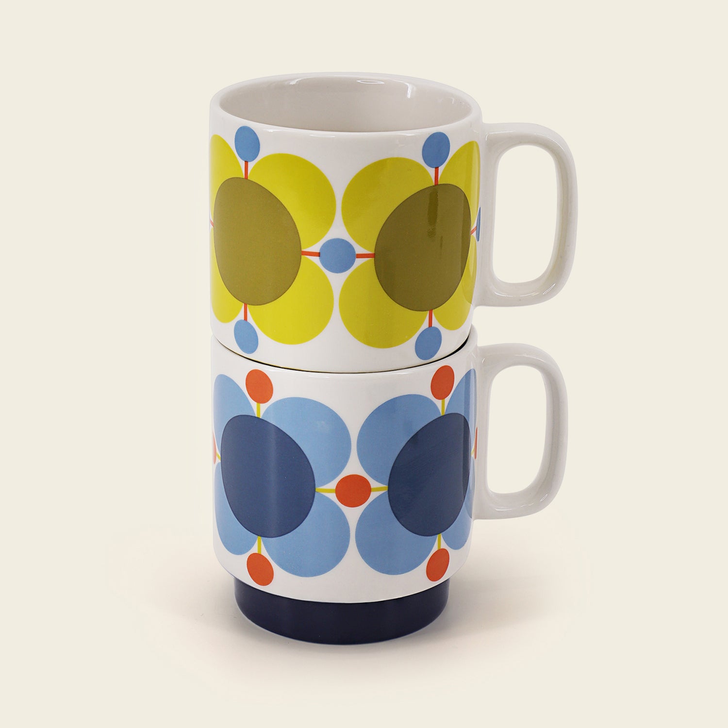 Orla Kiely Set 2 Mugs - Atomic Flower Sky/Sunflower 1 Shaws Department Stores