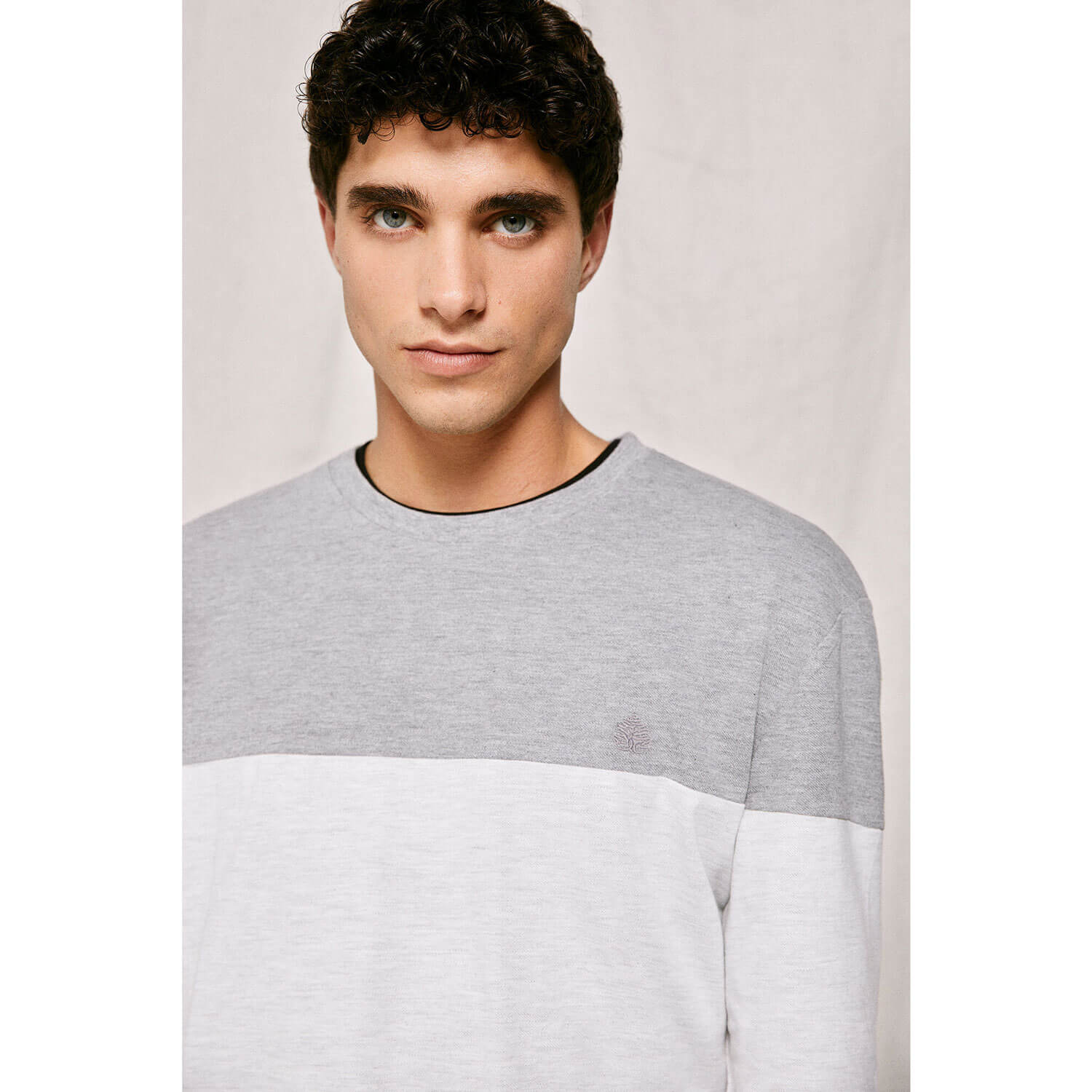 Springfield Long-Sleeve Block Pattern Pique T-Shirt - Dark Grey 3 Shaws Department Stores