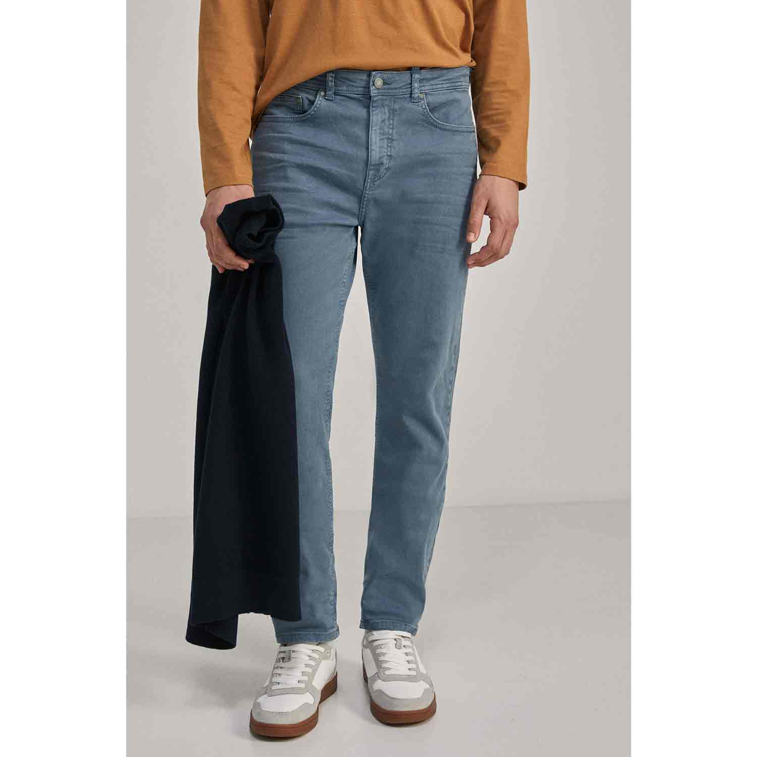 Springfield Slim 5-Pocket Cotton Trouser - Blue 1 Shaws Department Stores