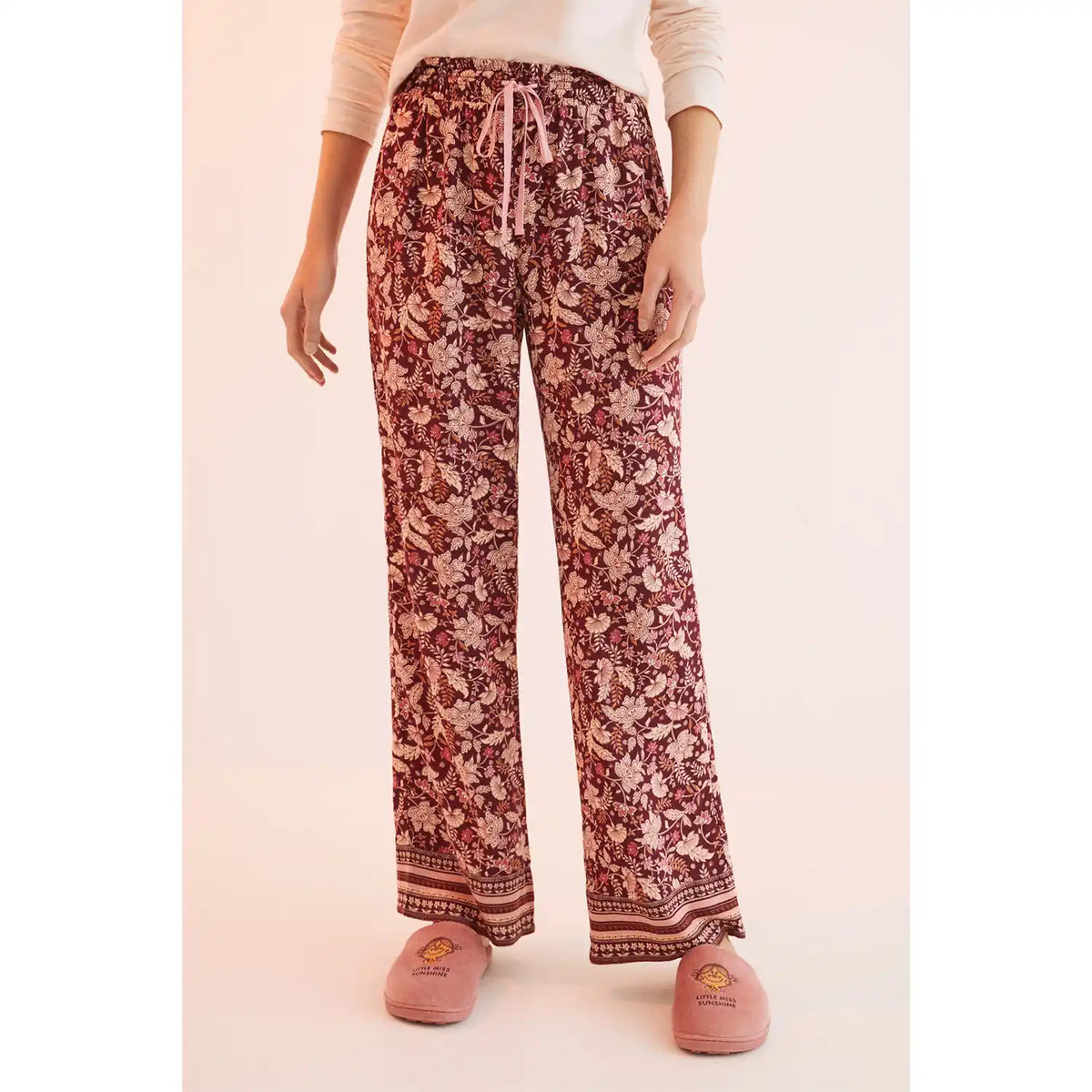 Maroon Floral Long Trousers