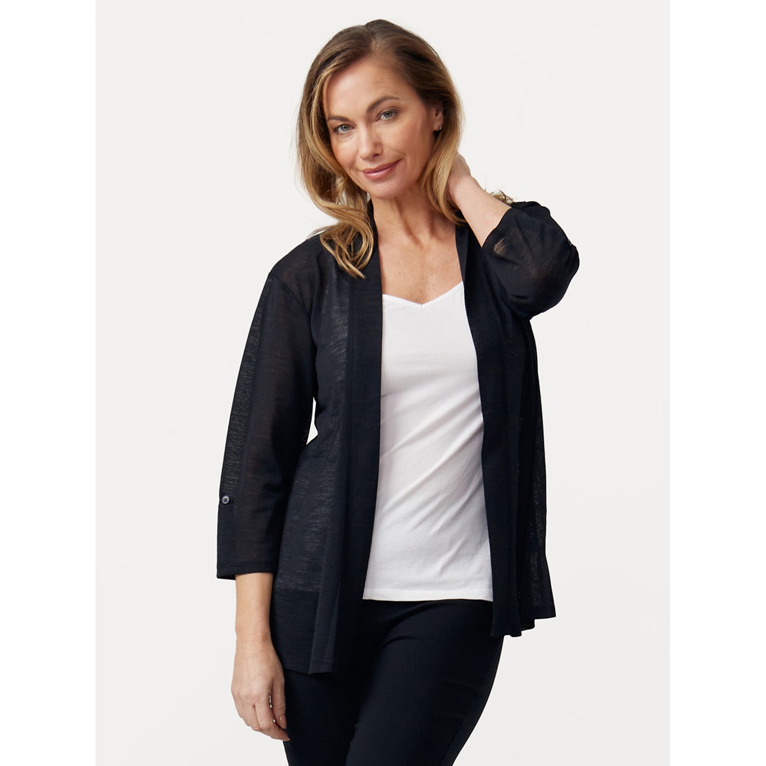 Penny Plain Roll Up Sleeve Cardigan - Black 2 Shaws Department Stores