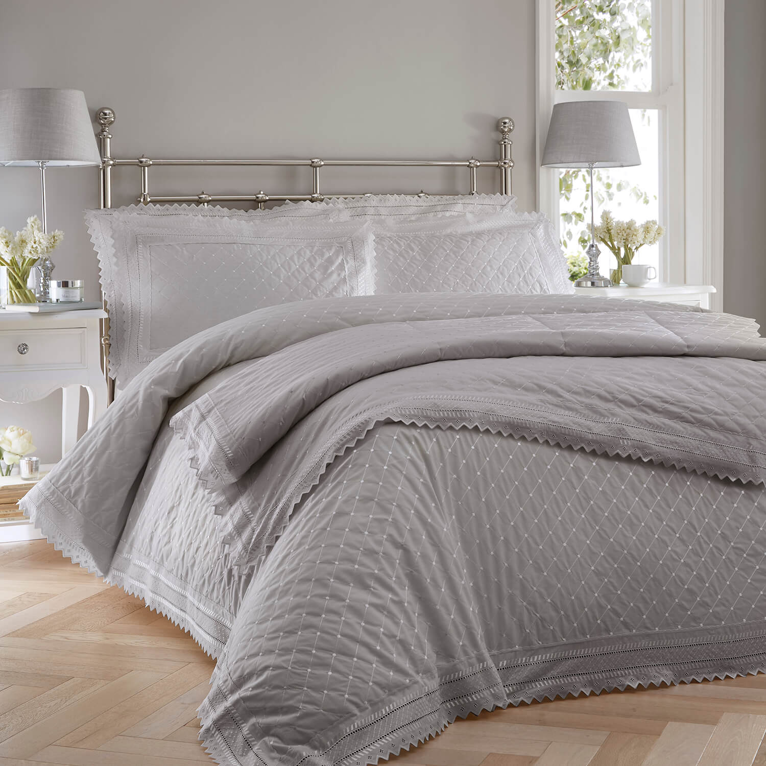 The Home Bedroom Balmoral Bedspread - Silver / Grey 1 Shaws Department Stores