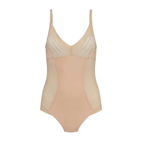 Powermesh Bodysuit Thong Back - Beige