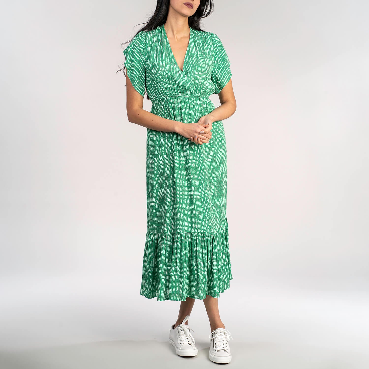Naoise Wrap Spot Dress - Green 1 Shaws Department Stores
