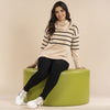 Roll Neck Stripe Sweater - Cream & Black