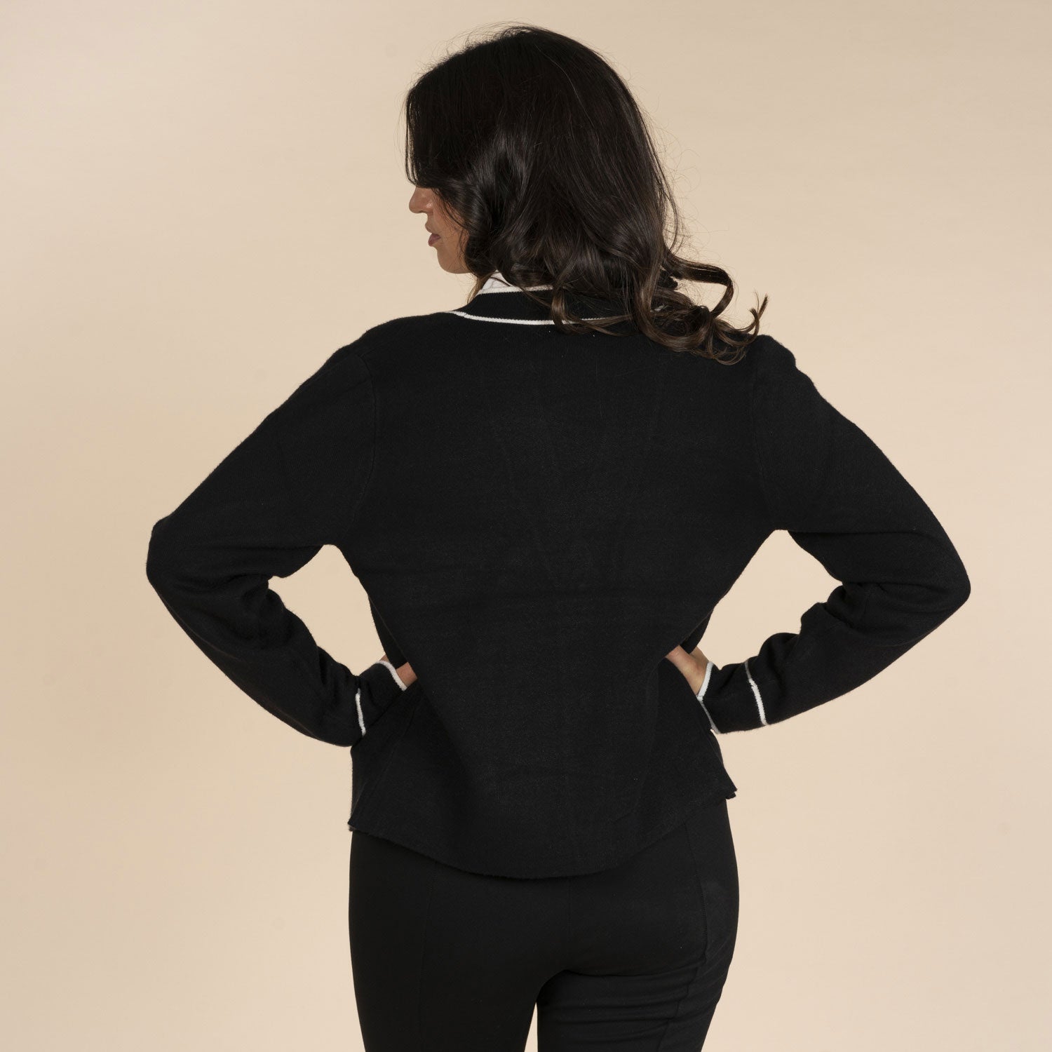 Naoise Short Piped Band Cardigan - Black &amp; Ivory 3 Shaws Department Stores