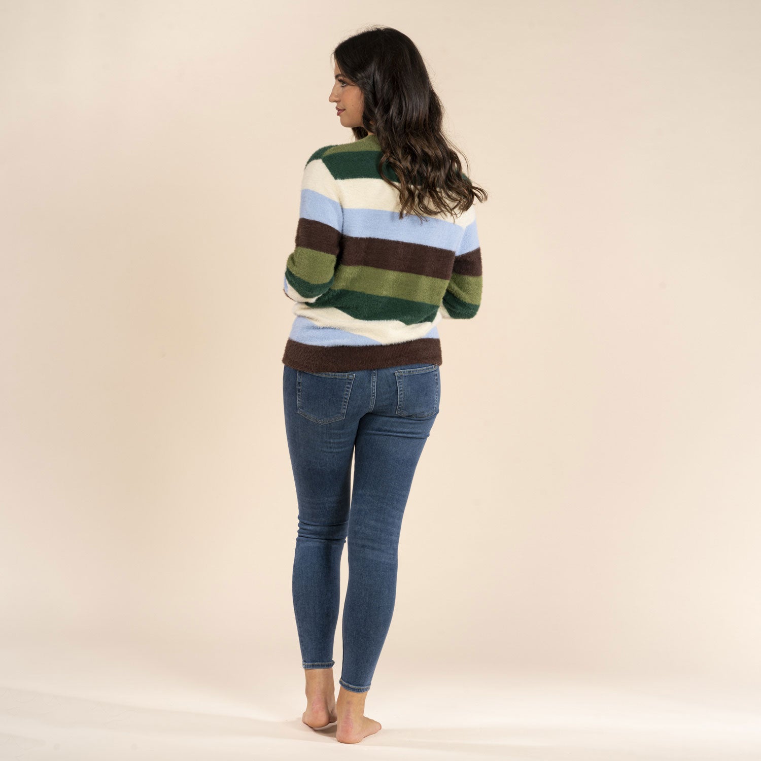 Naoise Stripe Feather Yarn Sweater - Blue &amp; Khaki 3 Shaws Department Stores