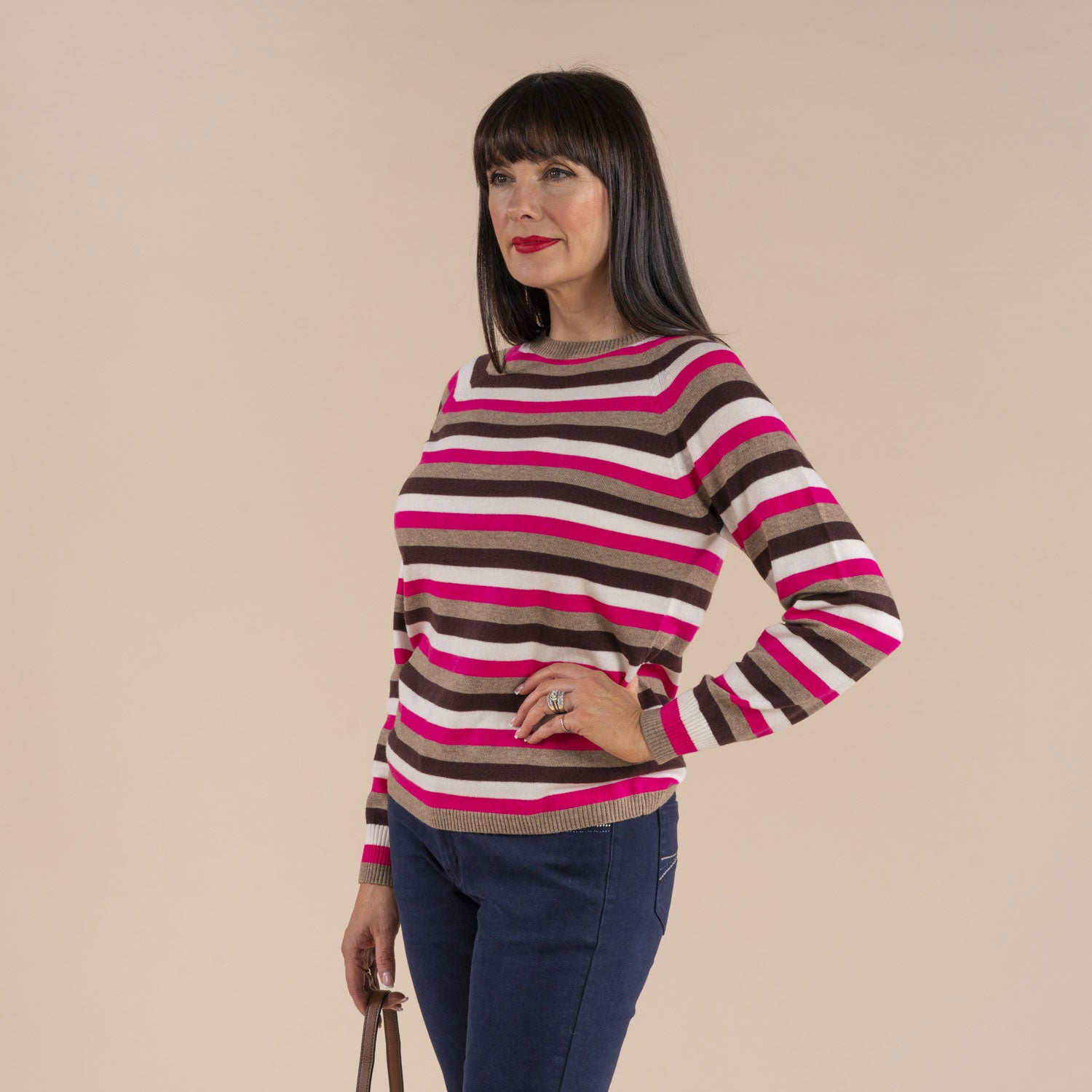 Tea Lane Stripe Raglan Sweater - Red / Taupe 2 Shaws Department Stores