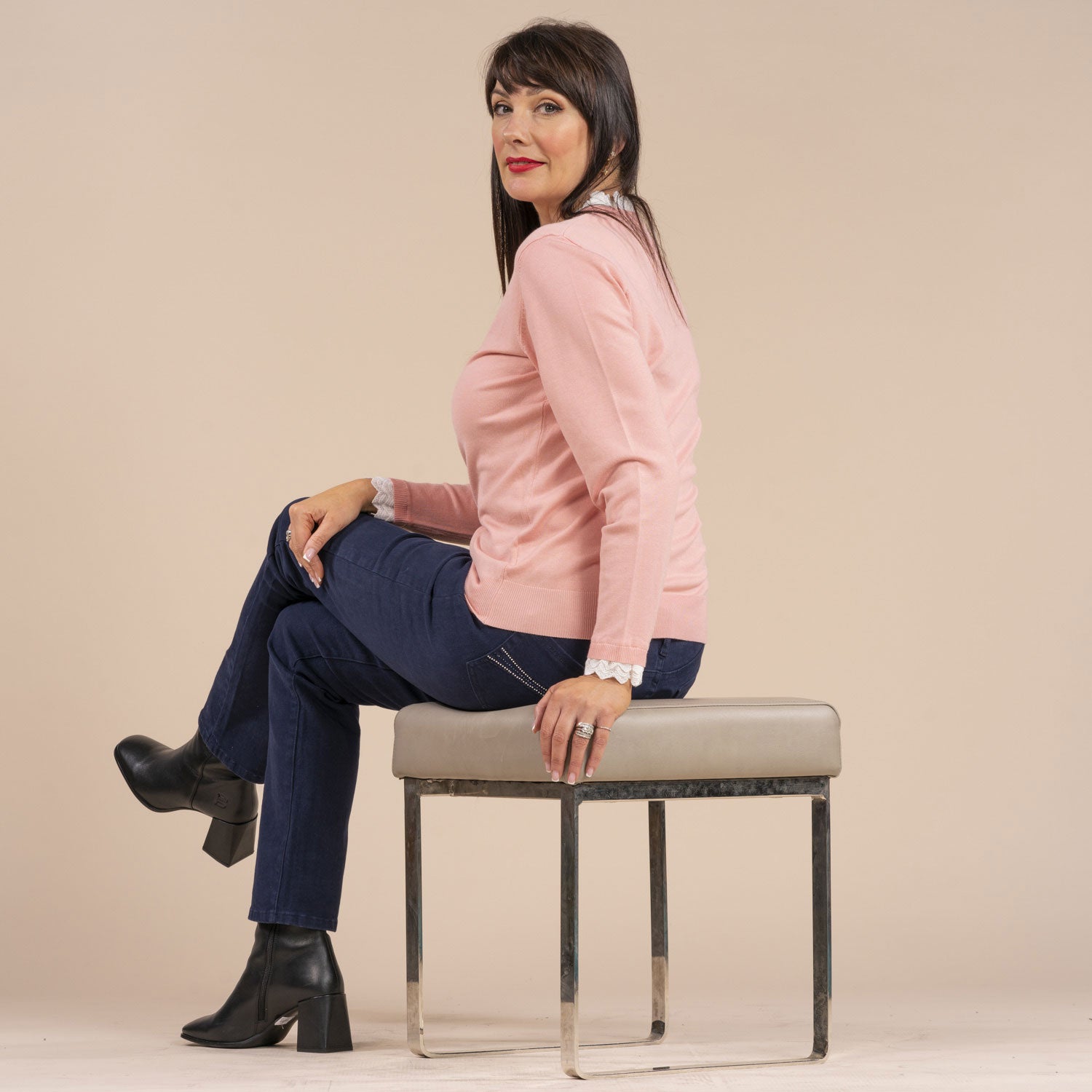 Tea Lane Mock Frill Neck Sweater - Pink 2 Shaws Department Stores