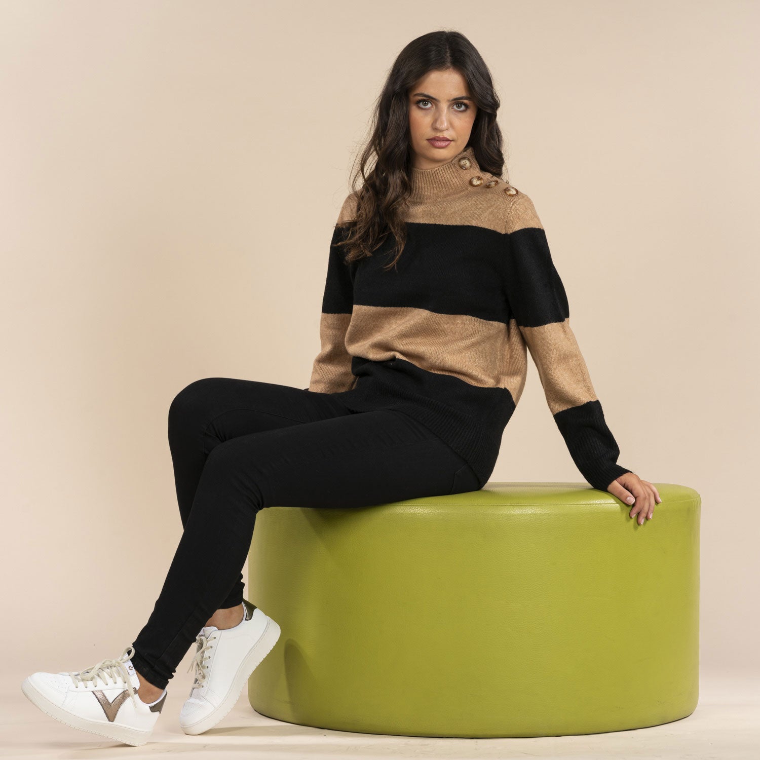 Naoise Bold Stripe Sweater - Caramel &amp; Black 2 Shaws Department Stores