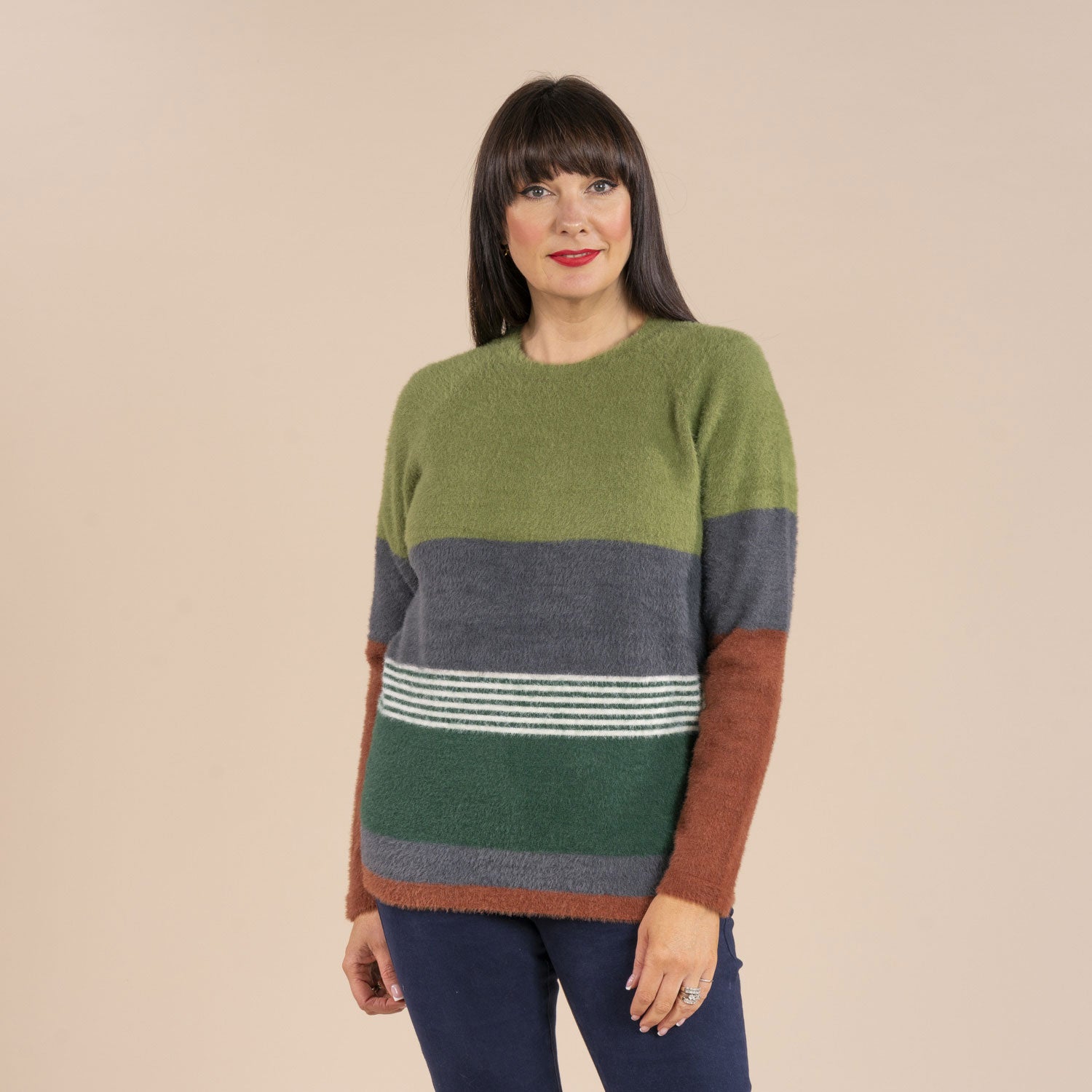 Tea Lane Colour Block Sweater - Green 1 Shaws Department Stores