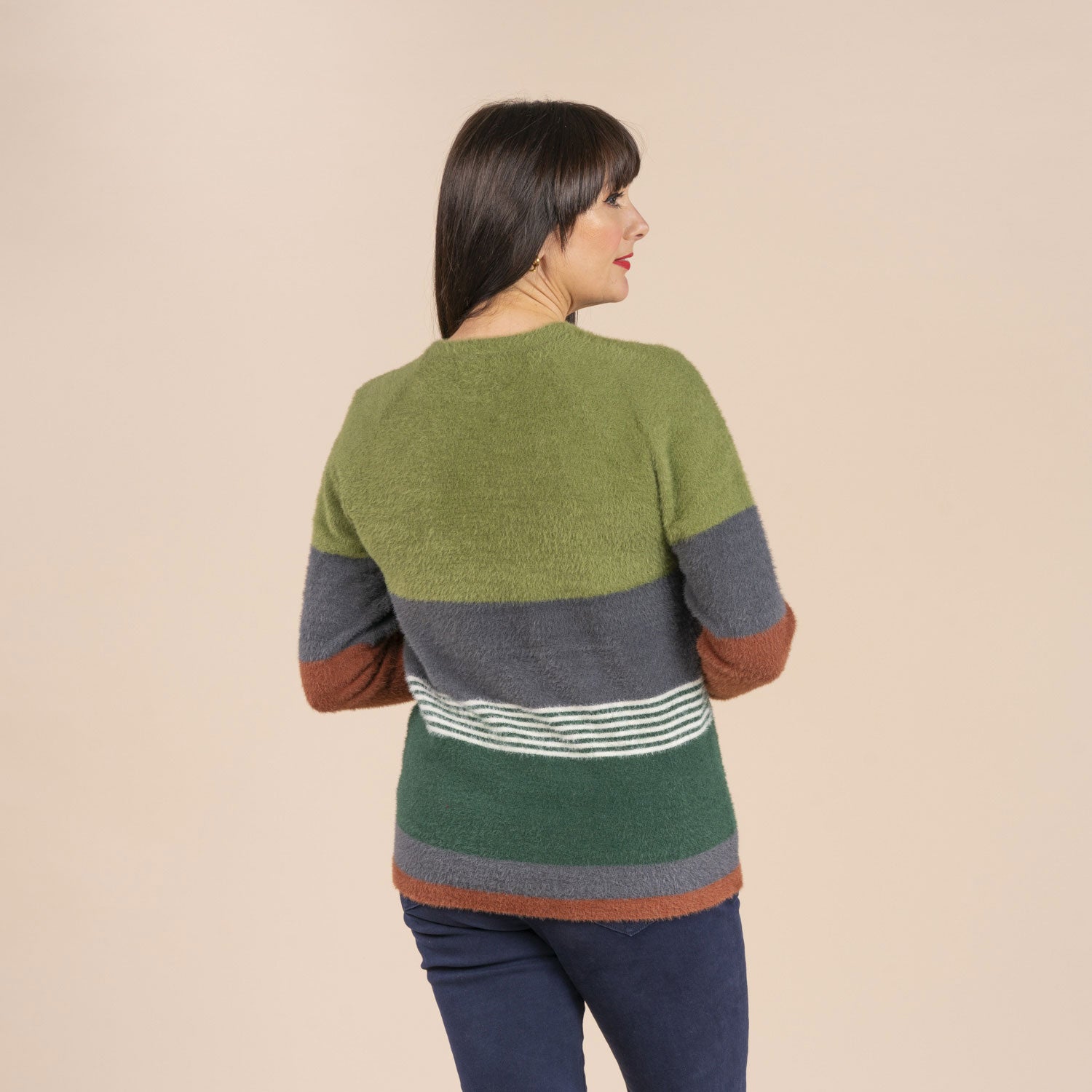 Tea Lane Colour Block Sweater - Green 3 Shaws Department Stores