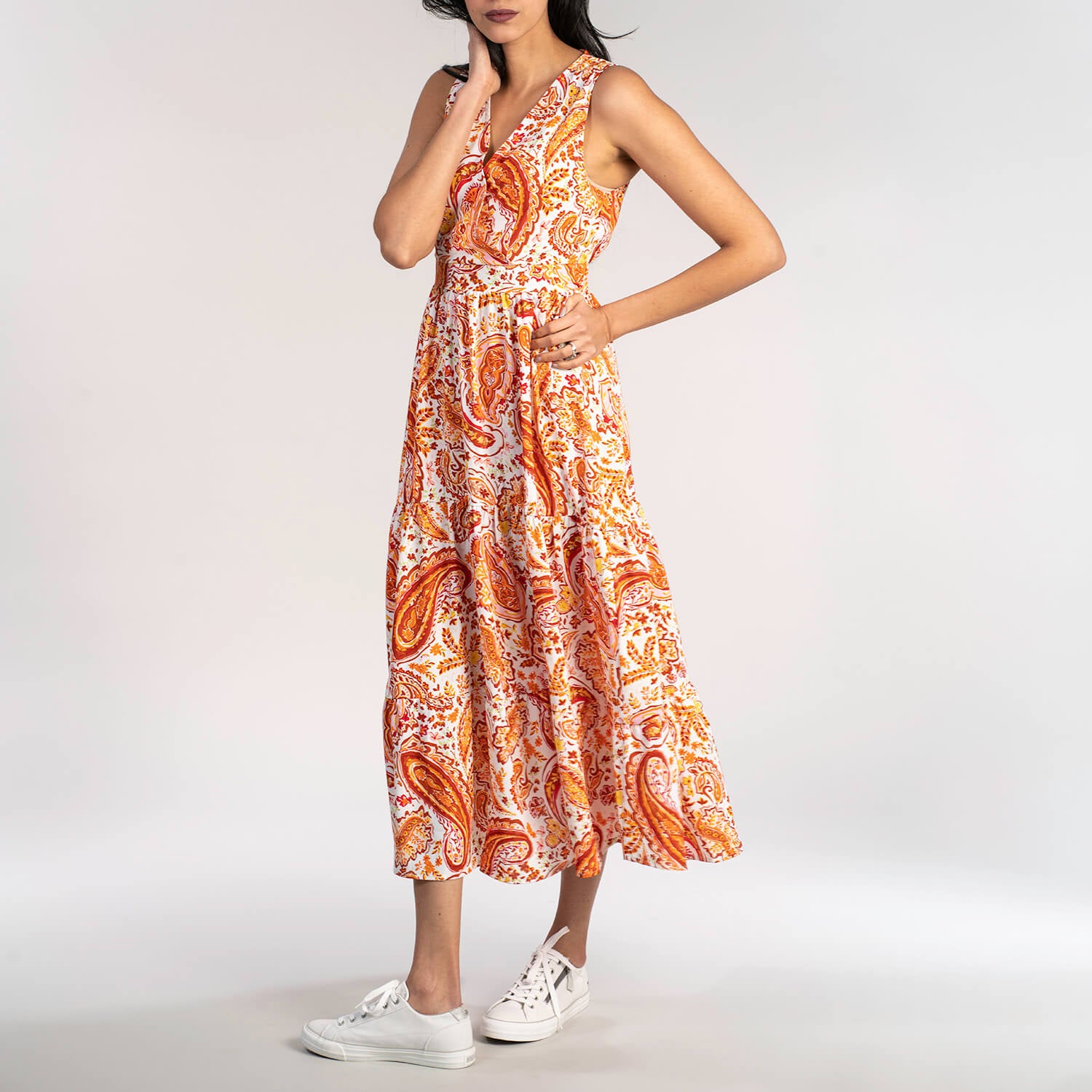 Naoise V Neck Sleeveless Dress - Coral 1 Shaws Department Stores