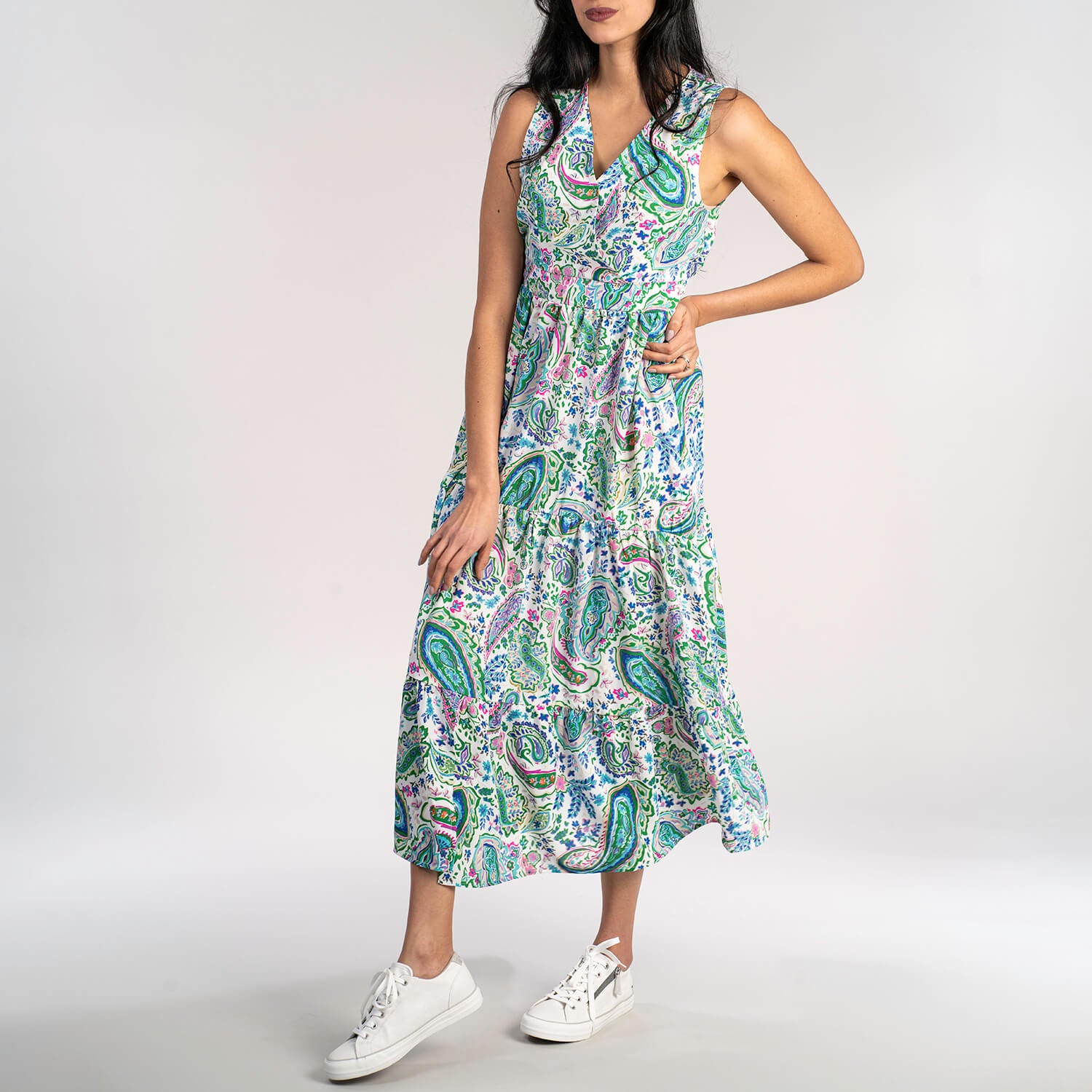 Naoise V Neck Sleeveless Dress - Green/Blue 1 Shaws Department Stores