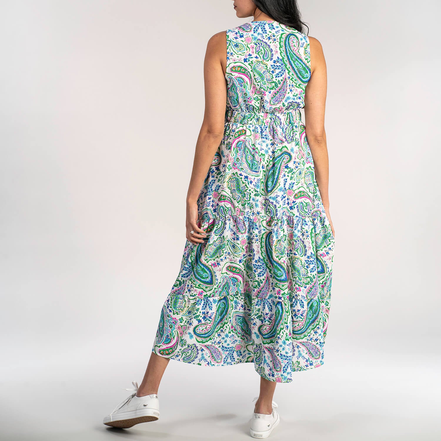 Naoise V Neck Sleeveless Dress - Green/Blue 5 Shaws Department Stores