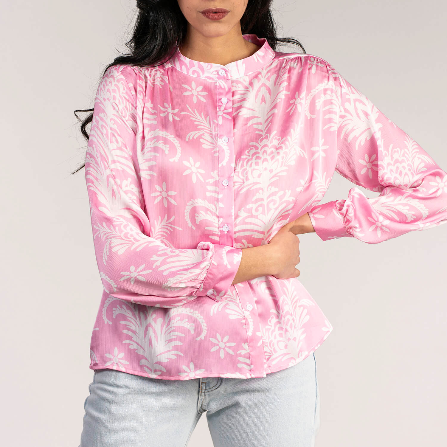 Naoise Print Crepe Blouse - Pink 1 Shaws Department Stores