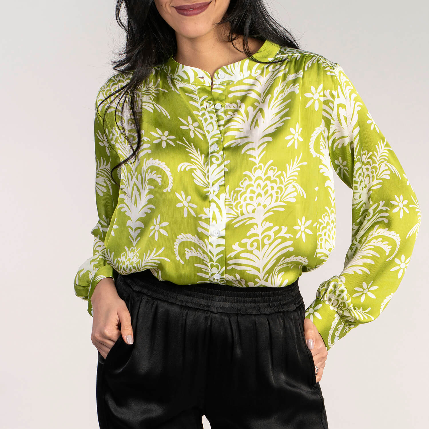 Naoise Print Crepe Blouse - Lime 1 Shaws Department Stores