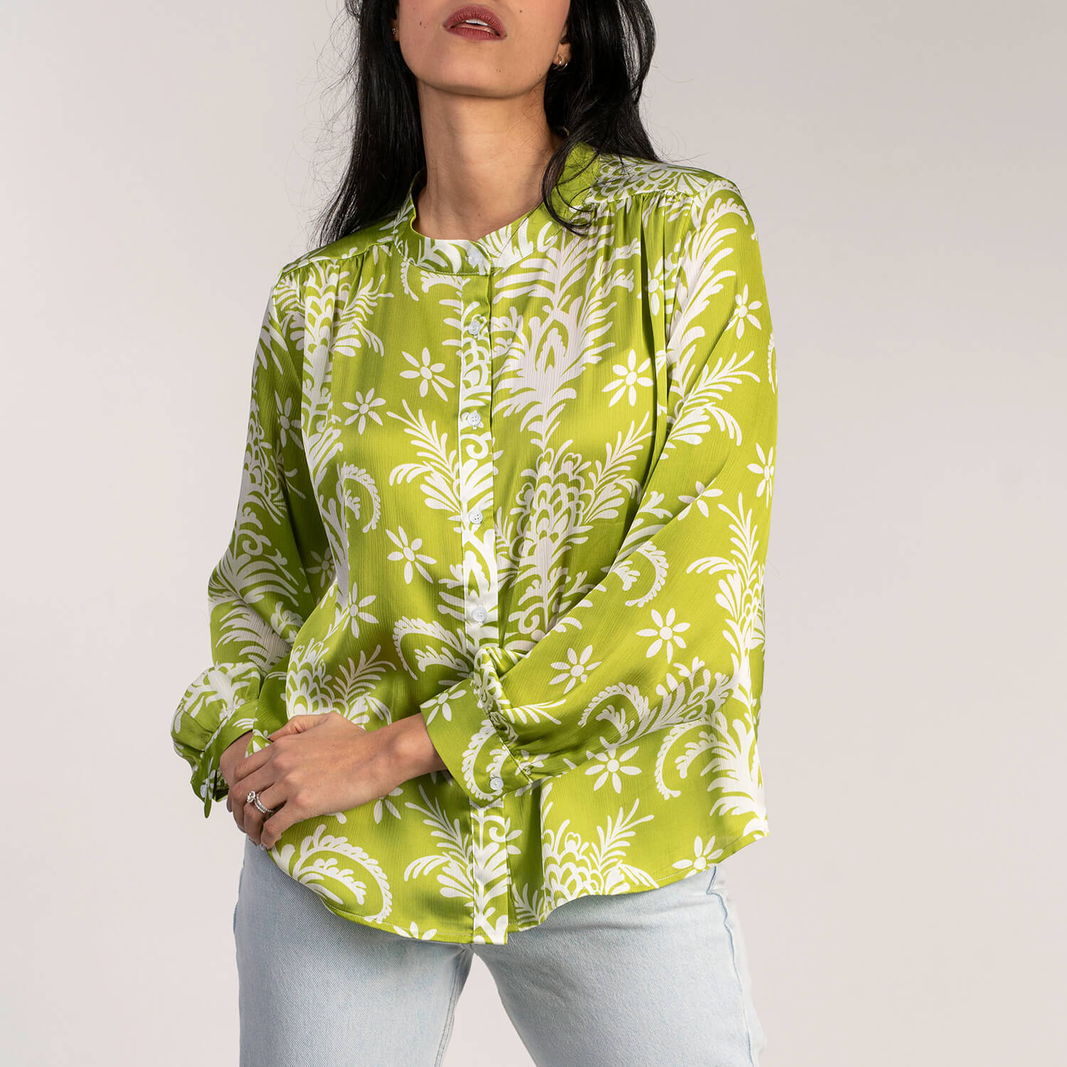 Naoise Print Crepe Blouse - Lime 3 Shaws Department Stores