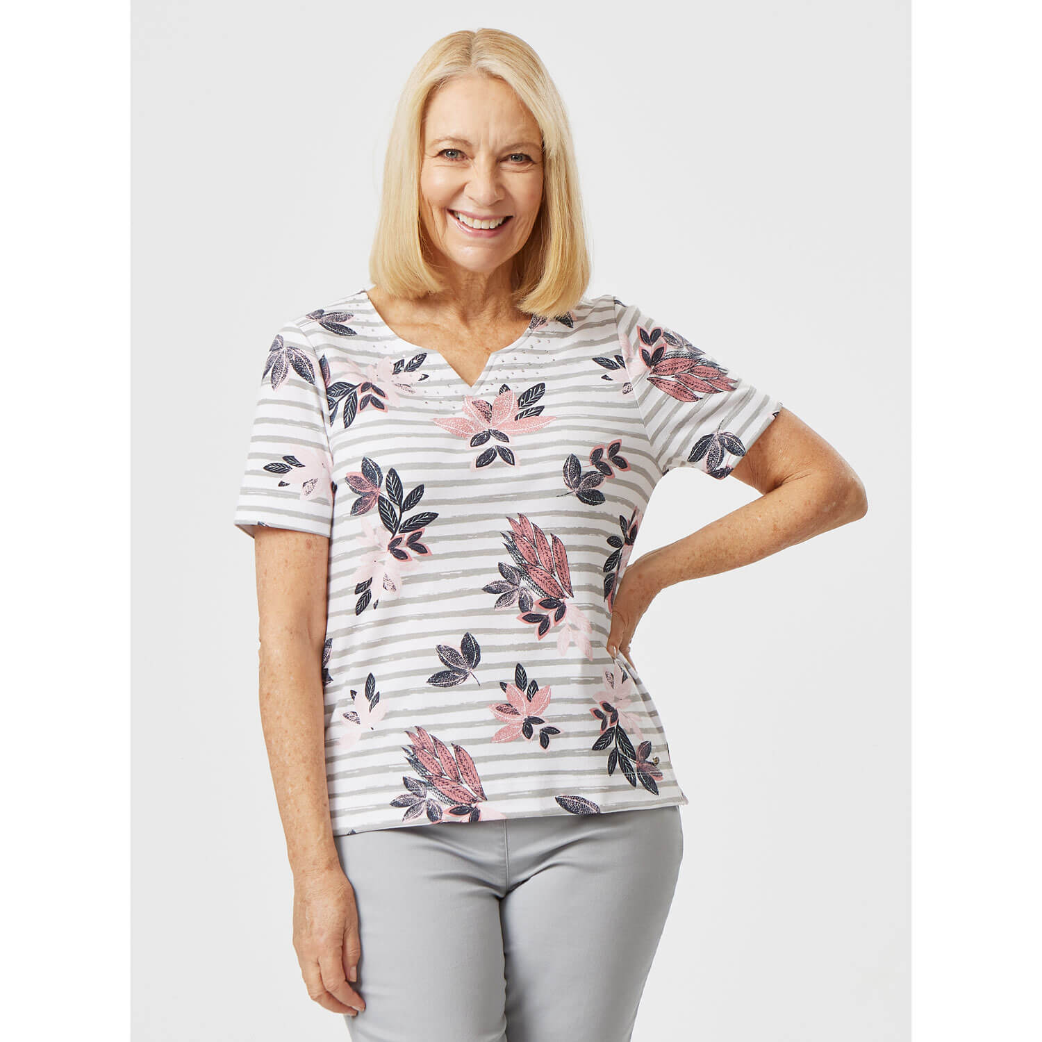 Tigiwear Notch Neck All Over Print Stripe Top 1 Shaws Department Stores