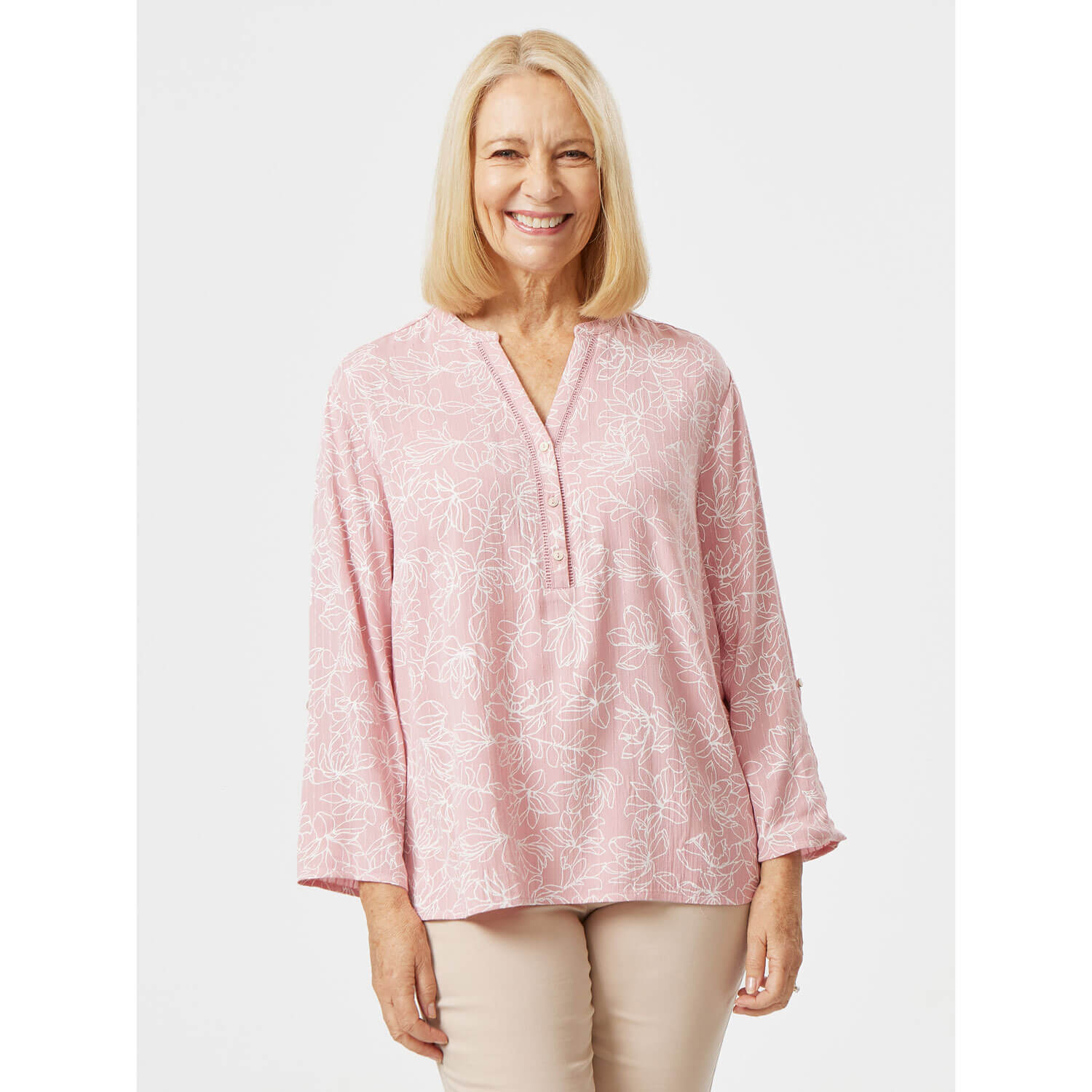 Tigiwear Jacquard Notch Neck Top 1 Shaws Department Stores