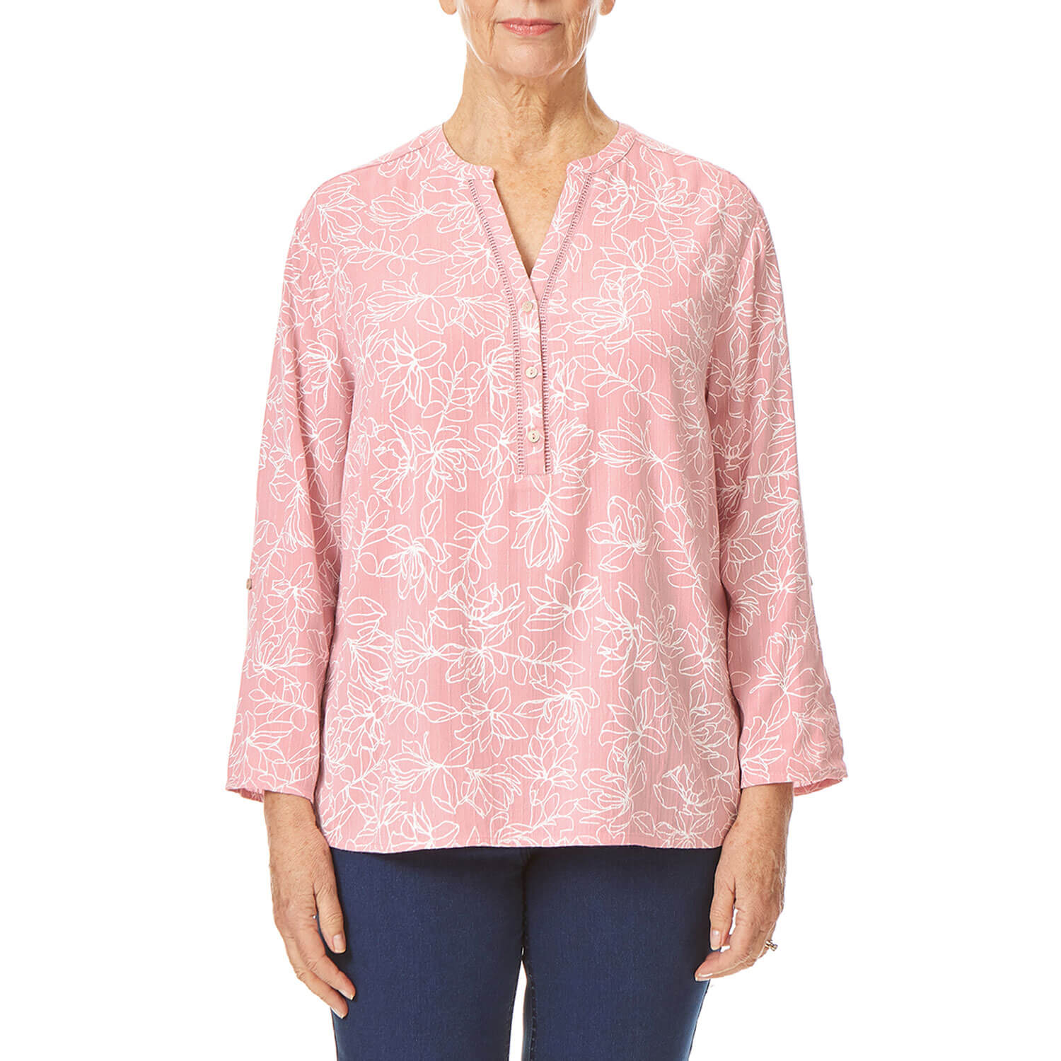 Tigiwear Jacquard Notch Neck Top 3 Shaws Department Stores