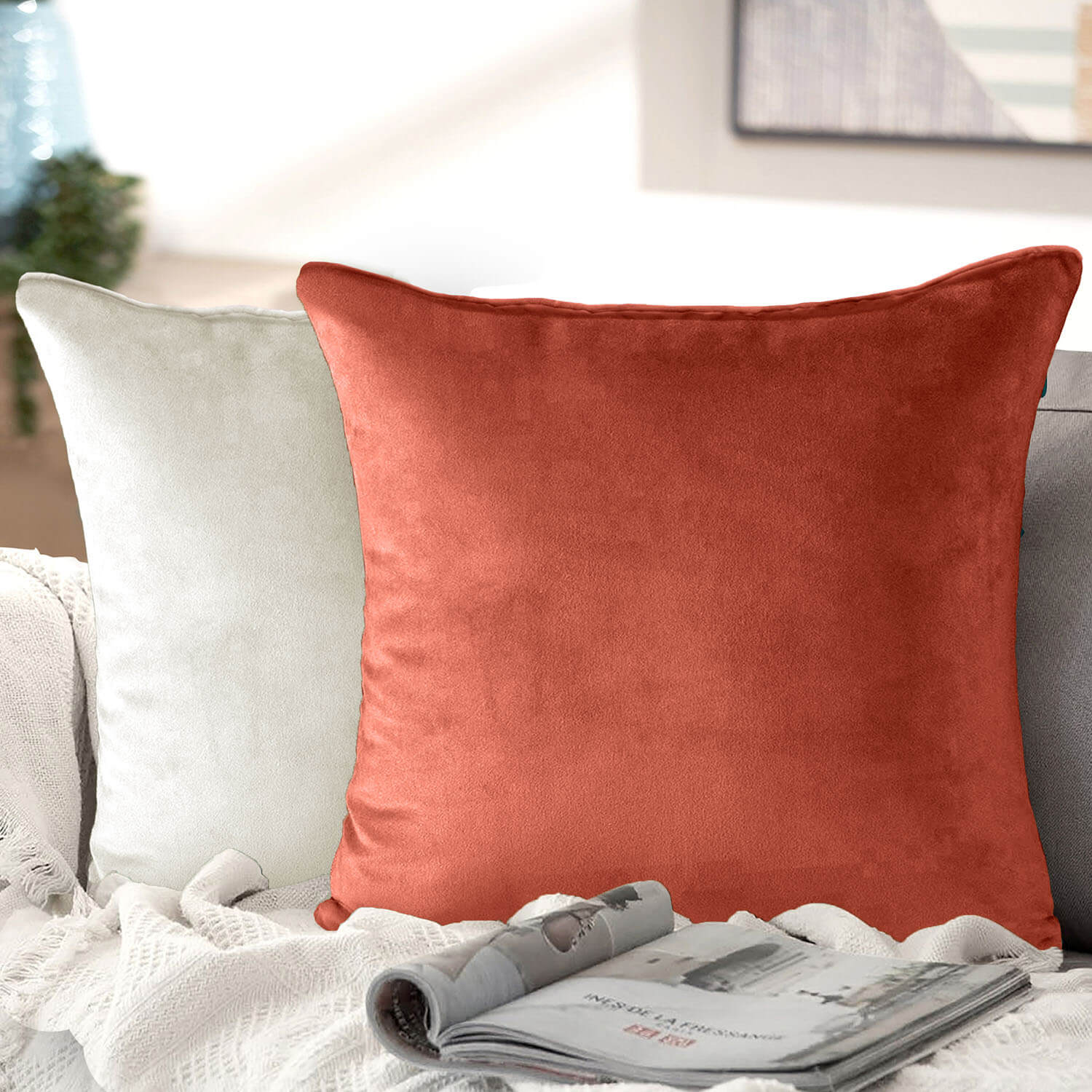 The Home Collection Luna Velvet Cushion - Teracotta/Cream 1 Shaws Department Stores