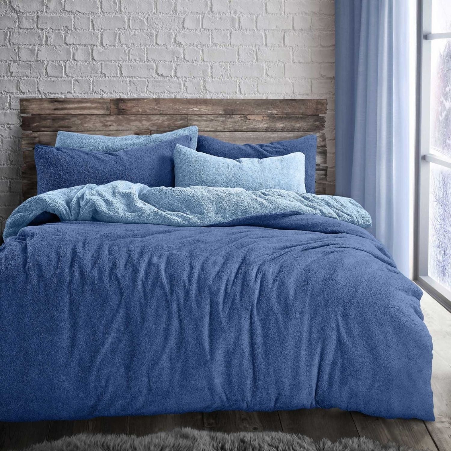 The Home Bedroom Teddy Duvet Set - Reversible Navy on Blue 1 Shaws Department Stores
