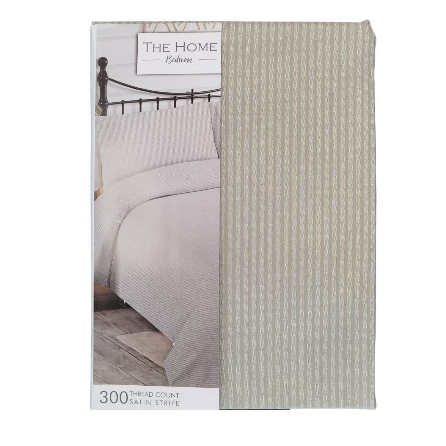  The Home Bedroom 300 Thread Count Satin Stripe Duvet Set - Grey 1 Shaws Department Stores
