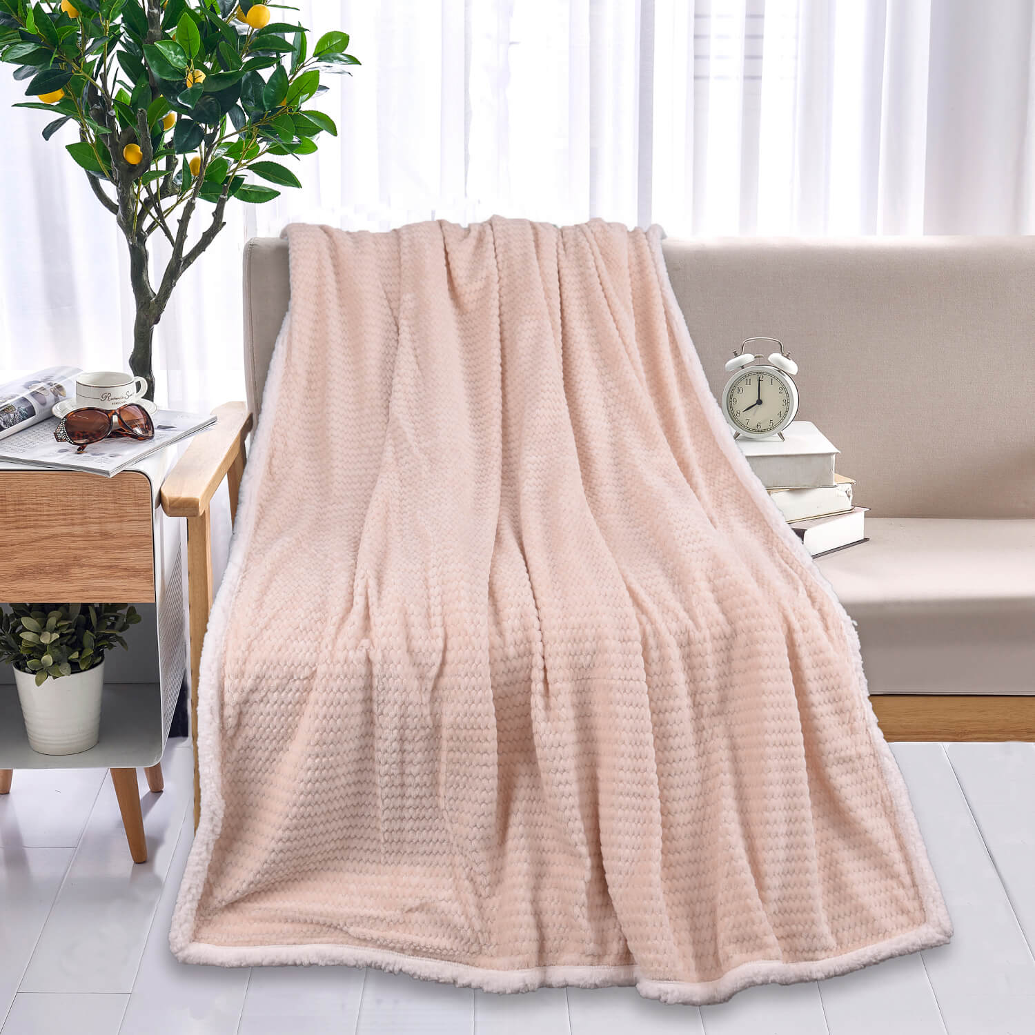 The Home Bedroom Double Sided Throw 127cm x 152cm - Beige 1 Shaws Department Stores