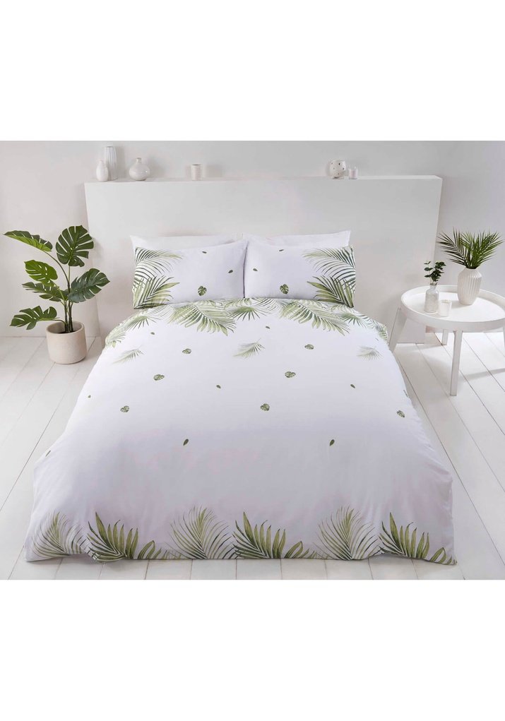  The Home Eco Tropics Duvet Cover Set - White/Green 1 Shaws Department Stores