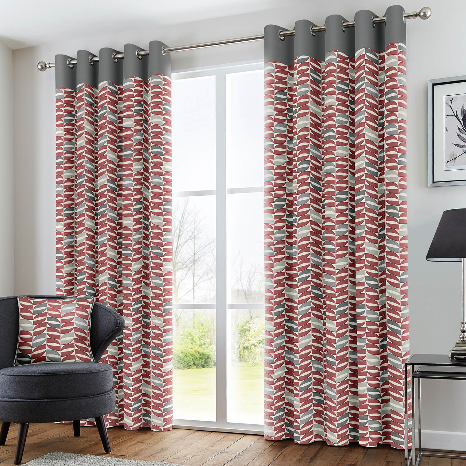 The Home Living Room Copeland Eyelet Curtain - Red 1 Shaws Department Stores