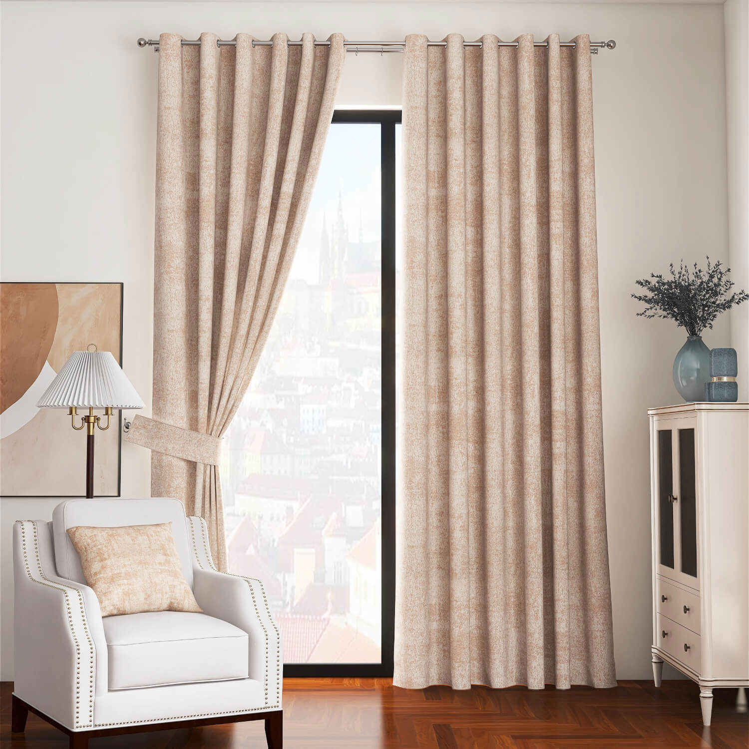 The Home Living Room Fiesta Ring Top Curtains - Sand 1 Shaws Department Stores