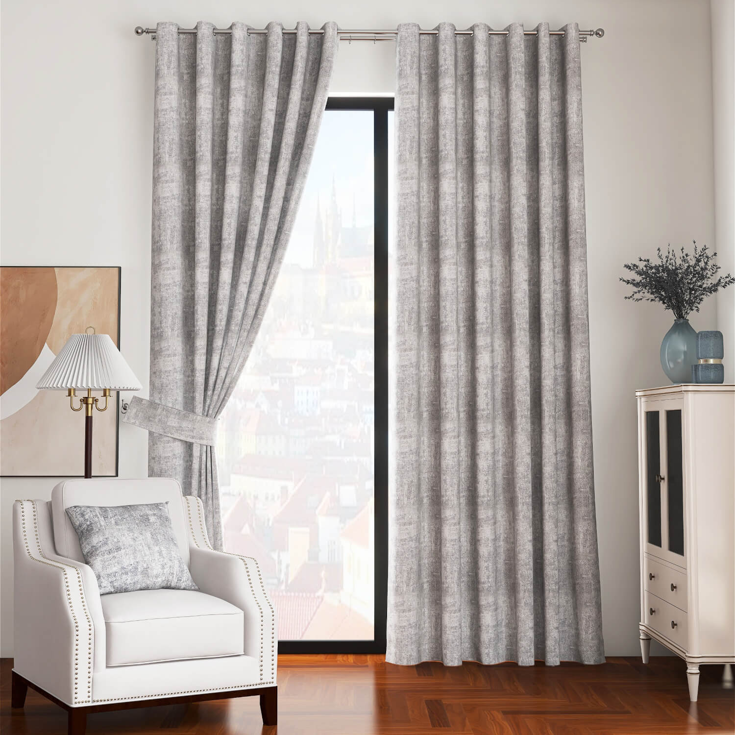 The Home Living Room Fiesta Ring Top Curtains - Silver 1 Shaws Department Stores