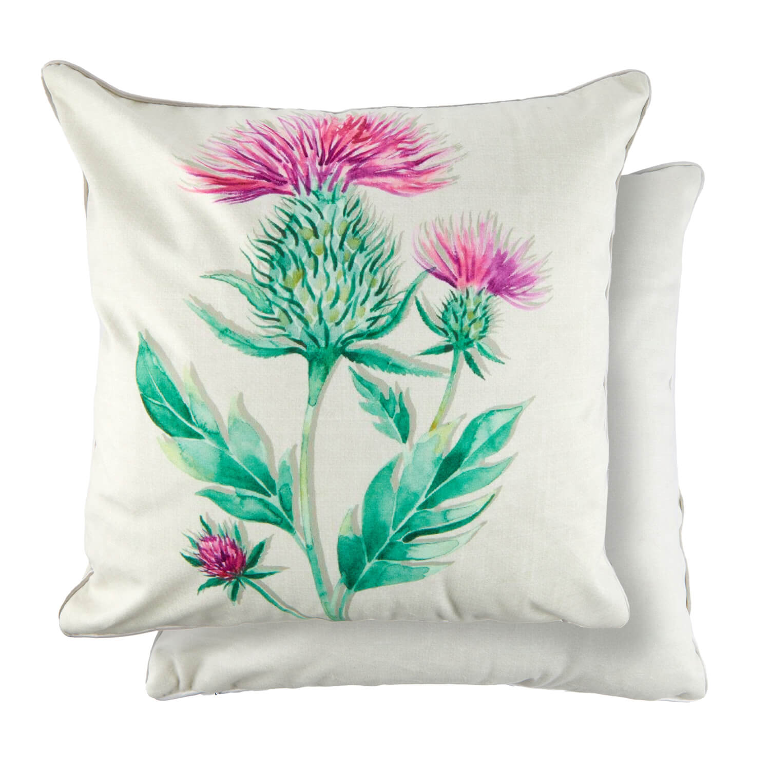 The Home Collection Watercolour Animals Velvet Cushion 17&quot; x 17&quot; - Thistle Print 2 Shaws Department Stores