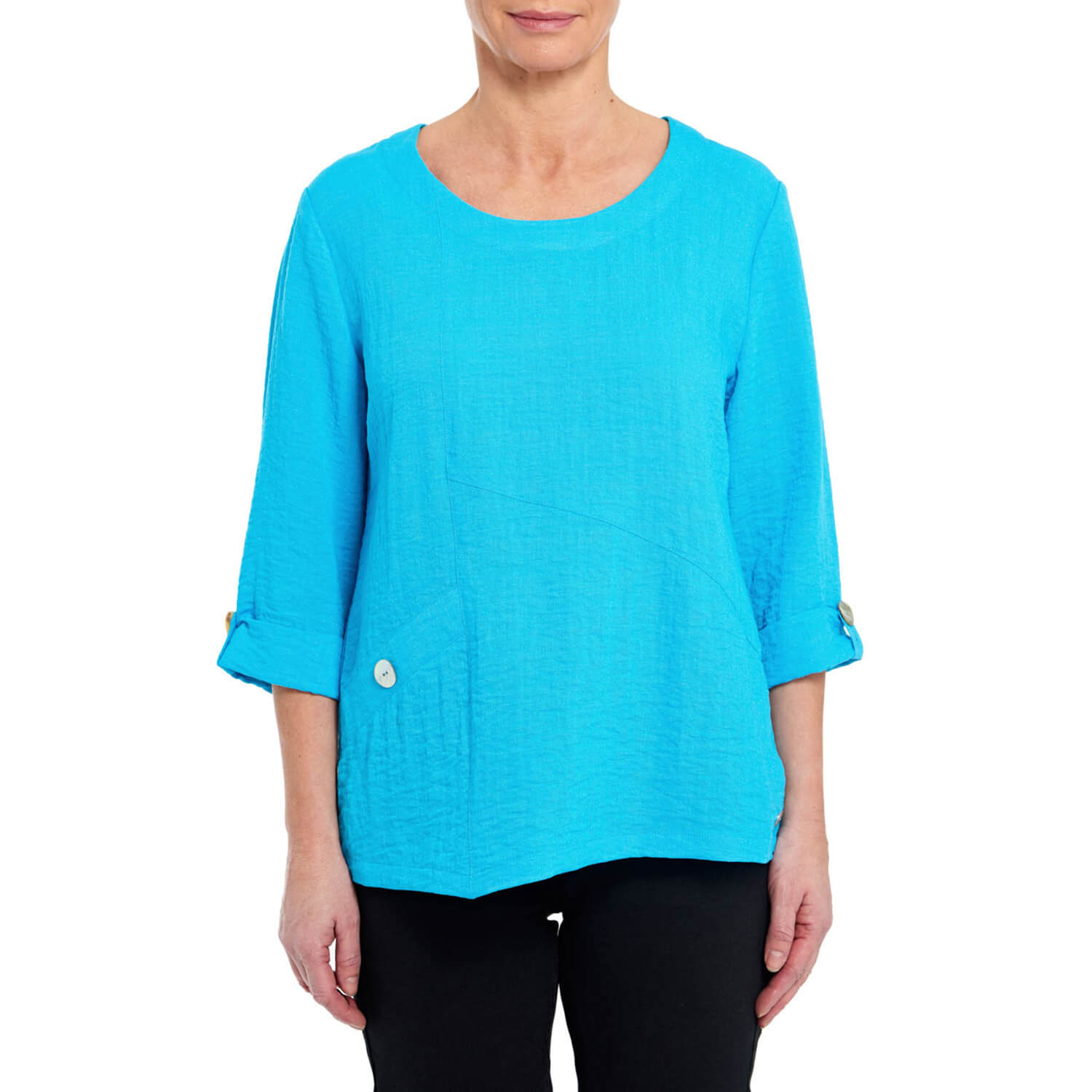 Penny Plain Asymmetric Hem Top - Lagoon 5 Shaws Department Stores