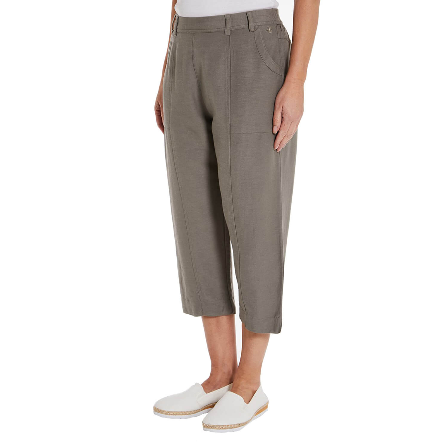 Penny Plain Linen Blend Cropped Trousers - Sage 1 Shaws Department Stores