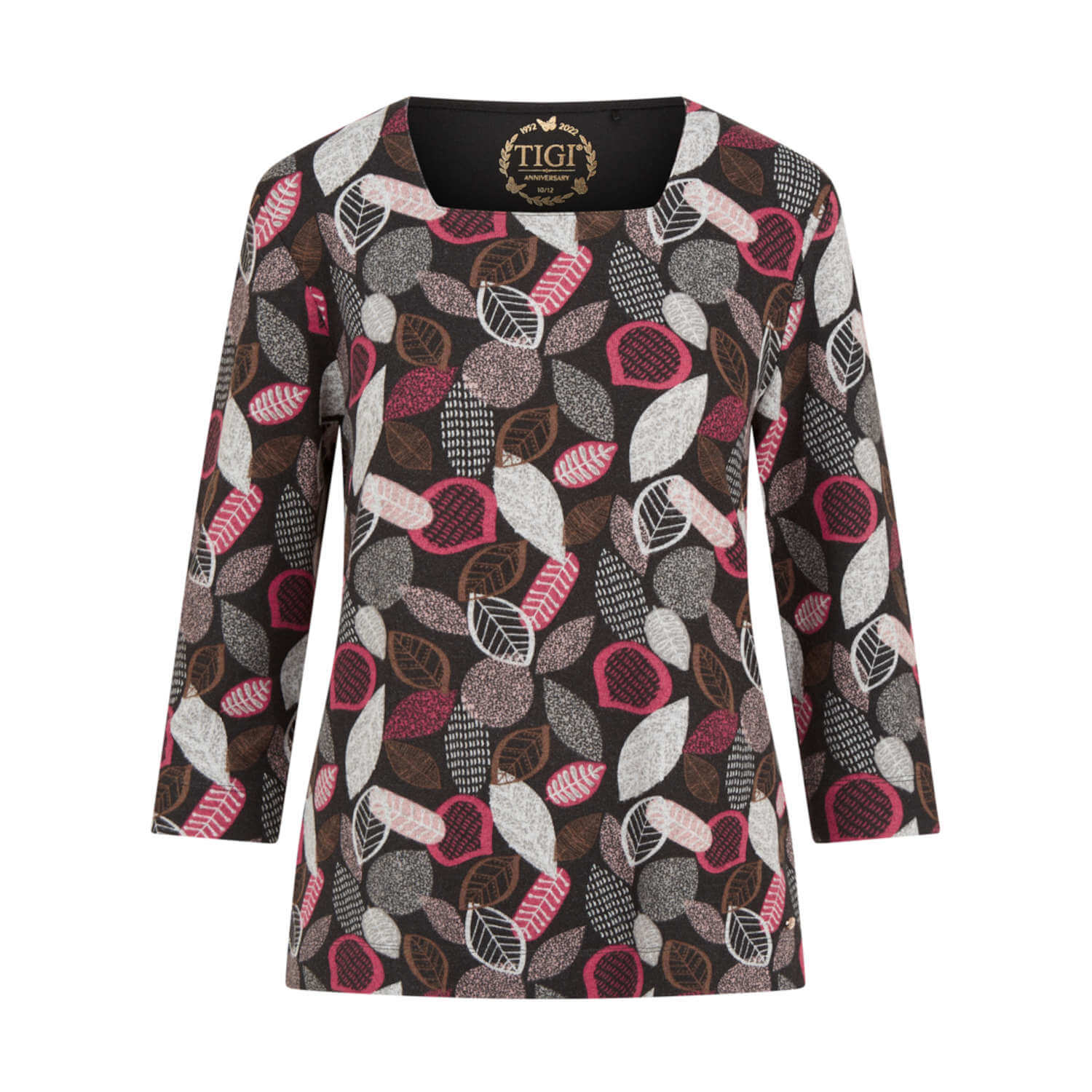 Tigiwear All Over Leaf Print Top - Charcoal 6 Shaws Department Stores
