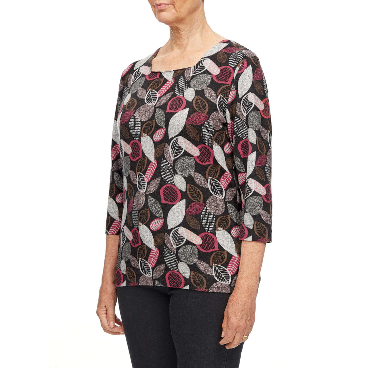 Tigiwear All Over Leaf Print Top - Charcoal 2 Shaws Department Stores