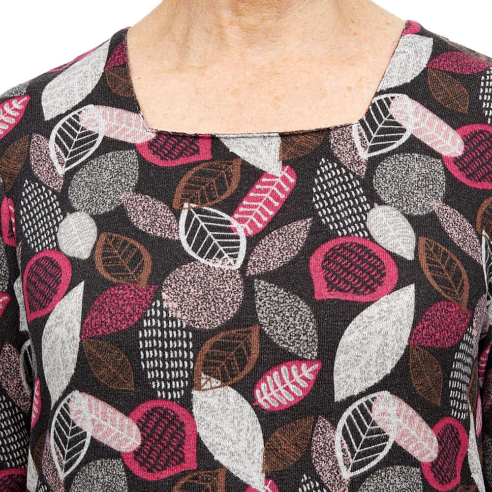 Tigiwear All Over Leaf Print Top - Charcoal 4 Shaws Department Stores