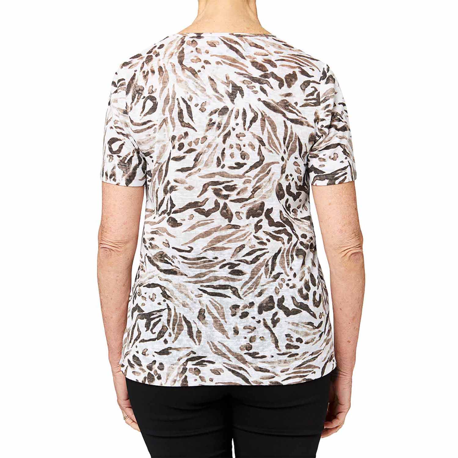 Tigiwear Animal Tribal Soft V-Neck Top - White 3 Shaws Department Stores