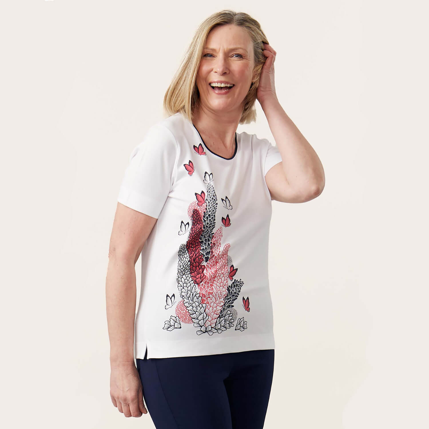 Tigiwear Butterfly Placement Print Top - White 1 Shaws Department Stores
