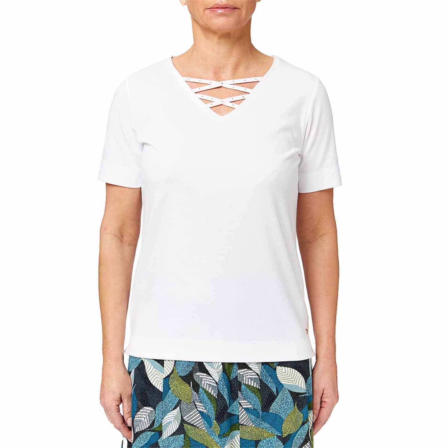 Tigiwear Criss-Cross Soft V-Neck Top - White 2 Shaws Department Stores