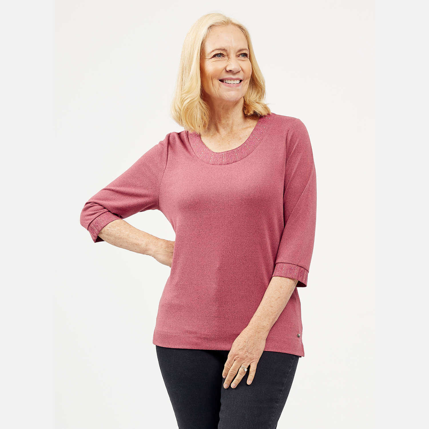 Tigiwear Embellished Neck Top - Peony 1 Shaws Department Stores