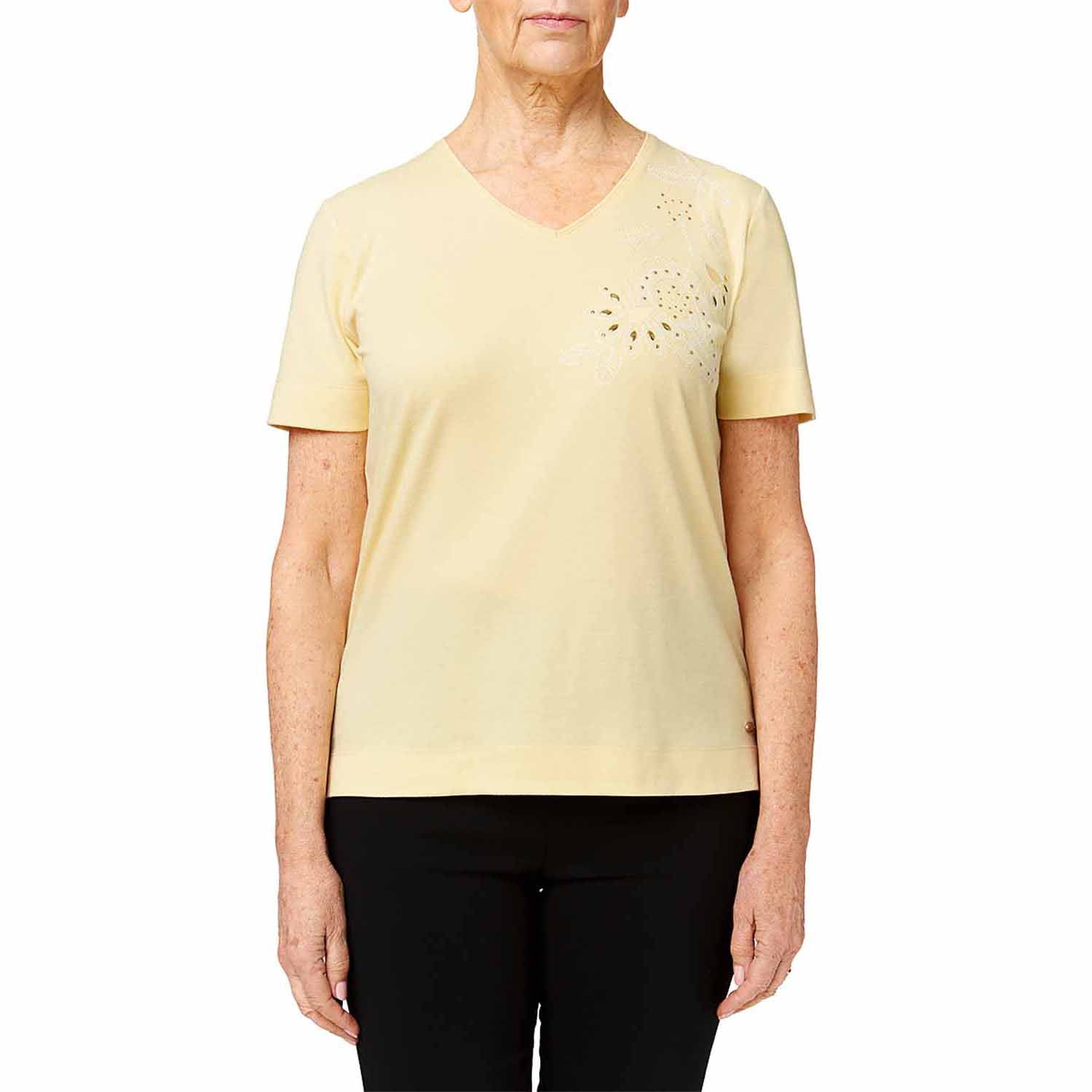 Tigiwear Floral Embroidered Top - Lemon 2 Shaws Department Stores