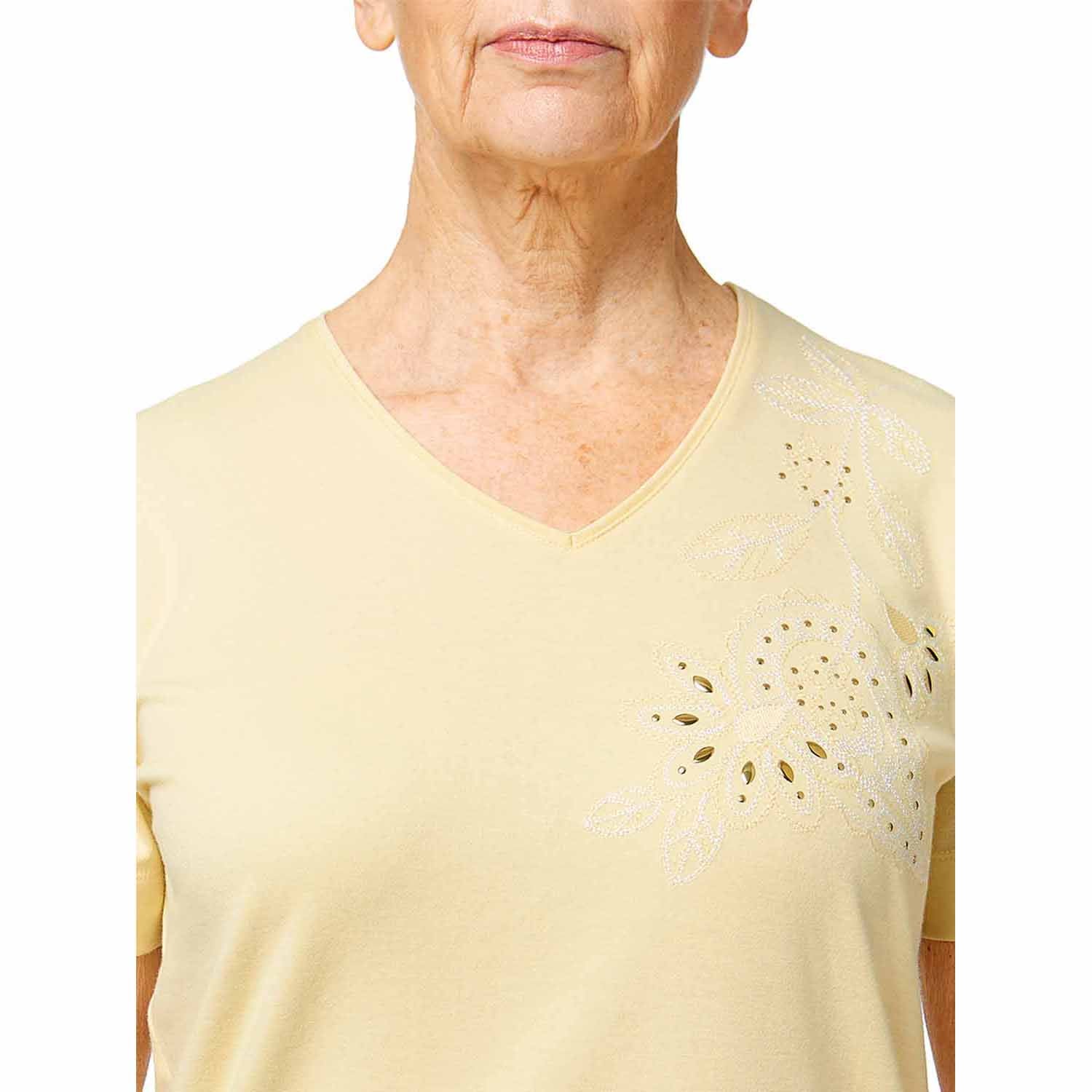 Tigiwear Floral Embroidered Top - Lemon 5 Shaws Department Stores