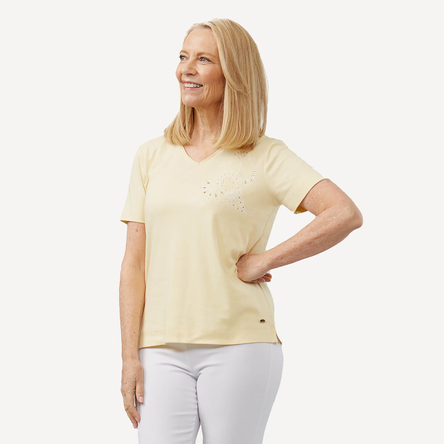 Tigiwear Floral Embroidered Top - Lemon 1 Shaws Department Stores