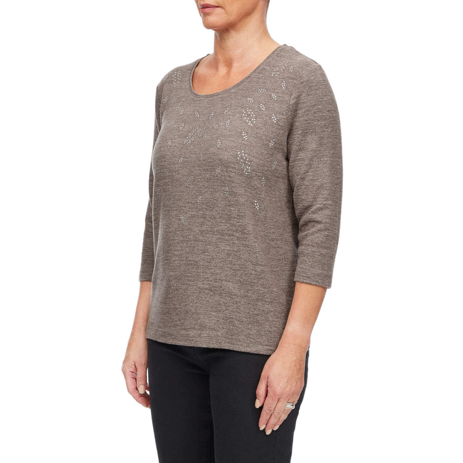 Tigiwear Leaf Embellished Top - Taupe 2 Shaws Department Stores