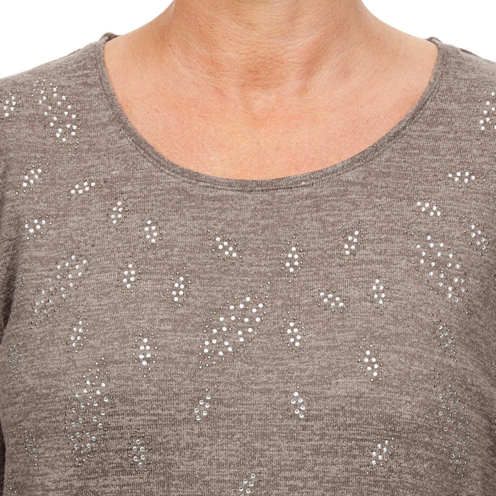 Tigiwear Leaf Embellished Top - Taupe 5 Shaws Department Stores