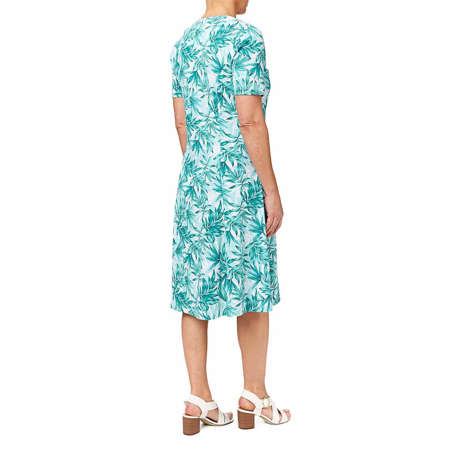 Tigiwear Leaf Print Dress - Turquoise 3 Shaws Department Stores
